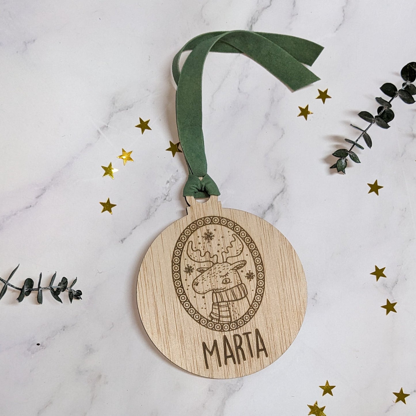 Bola Navidad madera alce