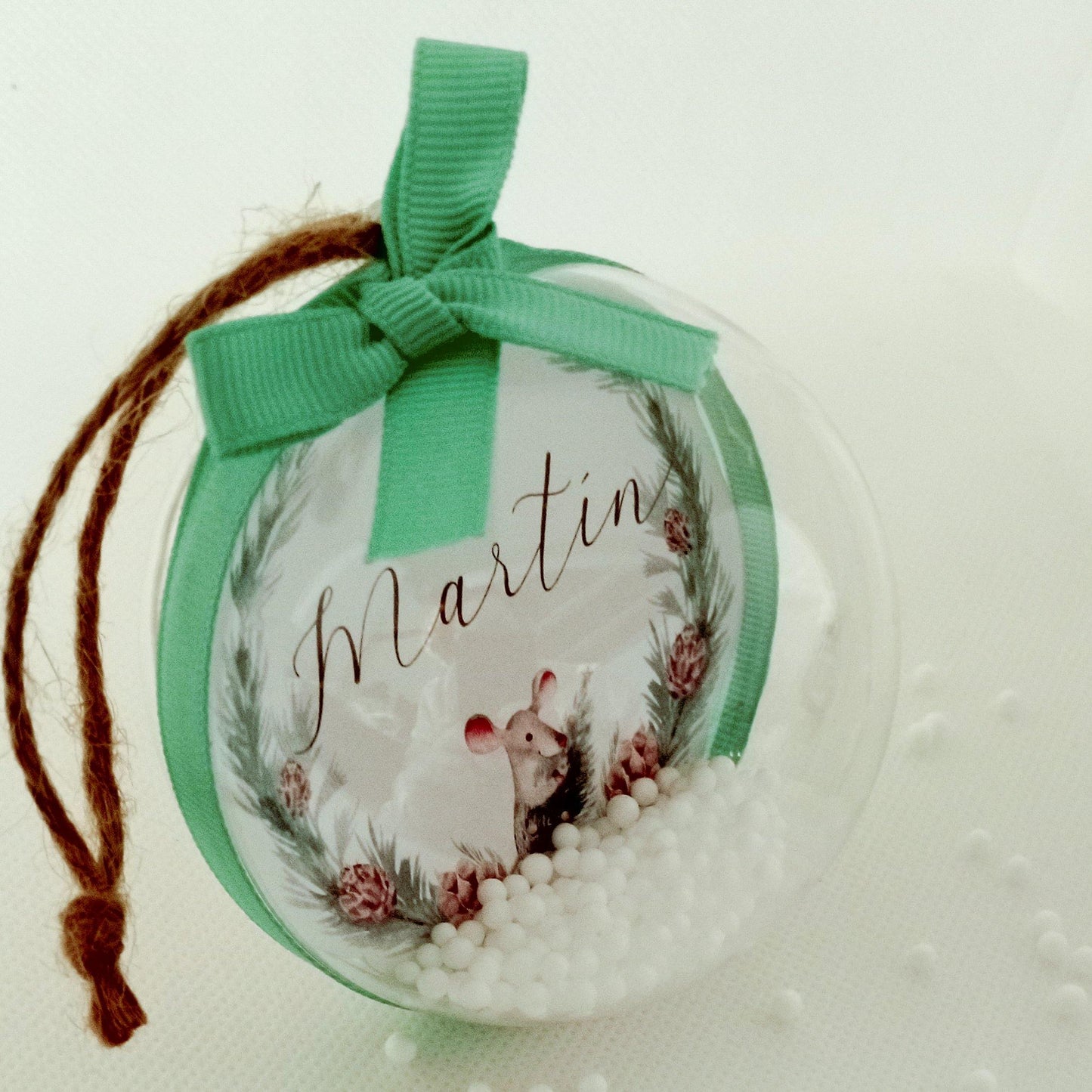 Bola Navidad transparente Ratoncillo - Nombre - Miss Moppet
