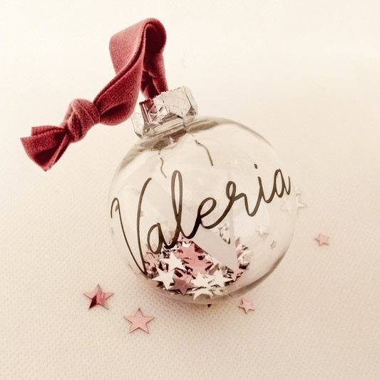 Bola Navidad plata transparente 6 cm- Nombre - Miss Moppet