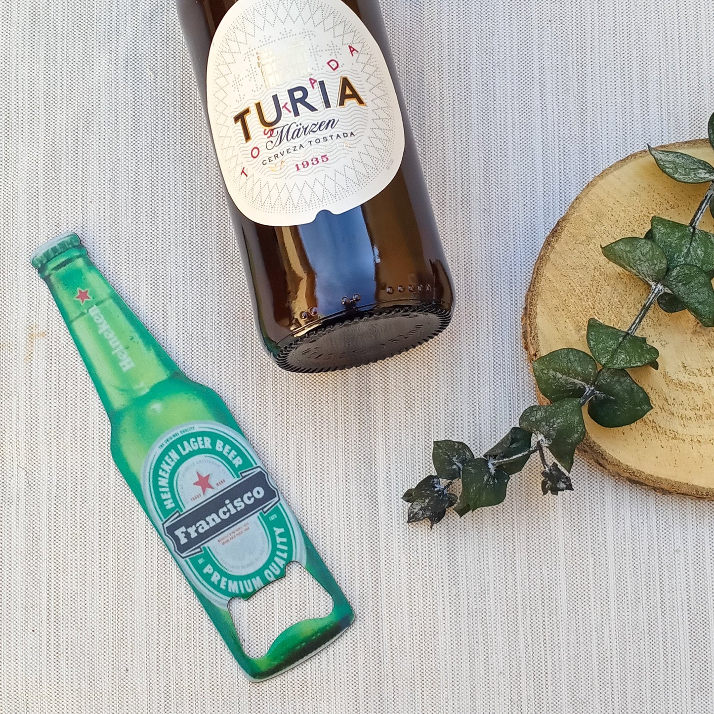 Abridor cerveza personalizado verde - Nombre
