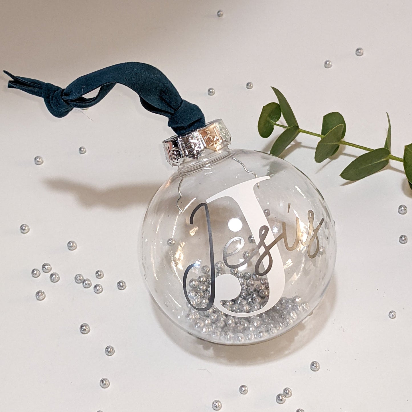 Bola Navidad transparente inicial bolitas plata-Nombre