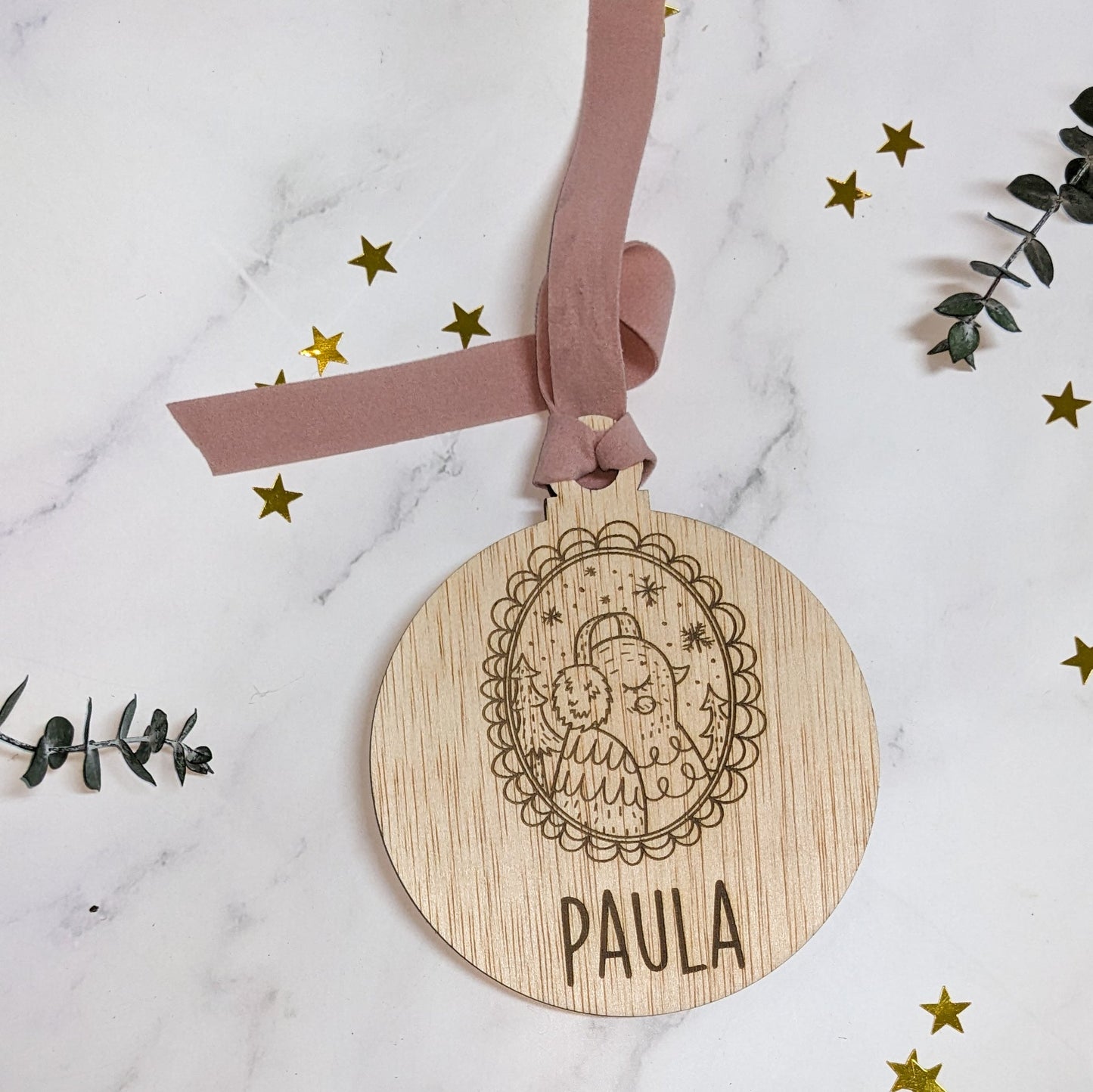 Bola Navidad madera pajarito