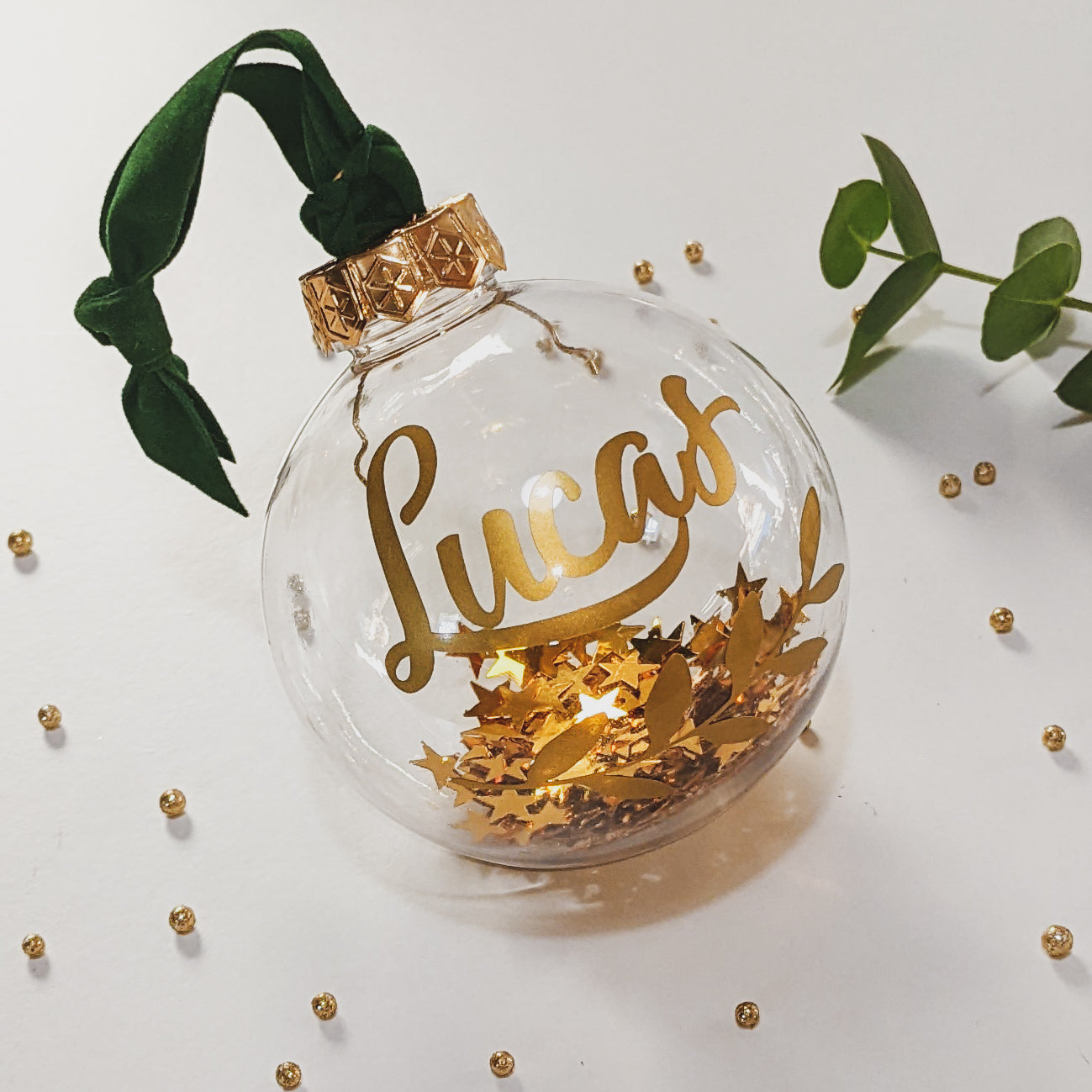 Bola Navidad oro transparente 8 cm-Nombre