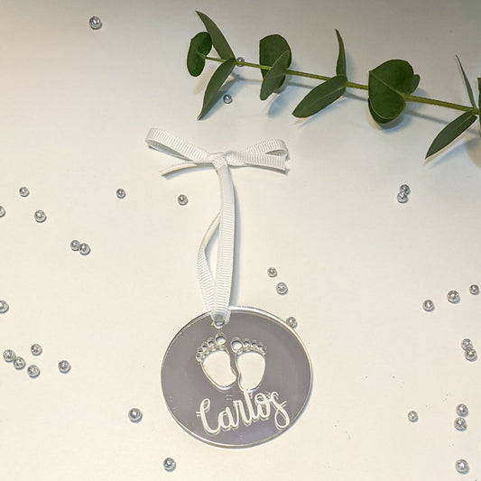 Bola Navidad metacrilato plata Piececitos Bebé-Nombre