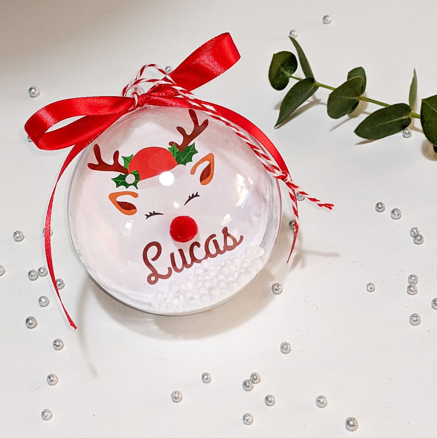 Bola Navidad transparente Reno-Nombre